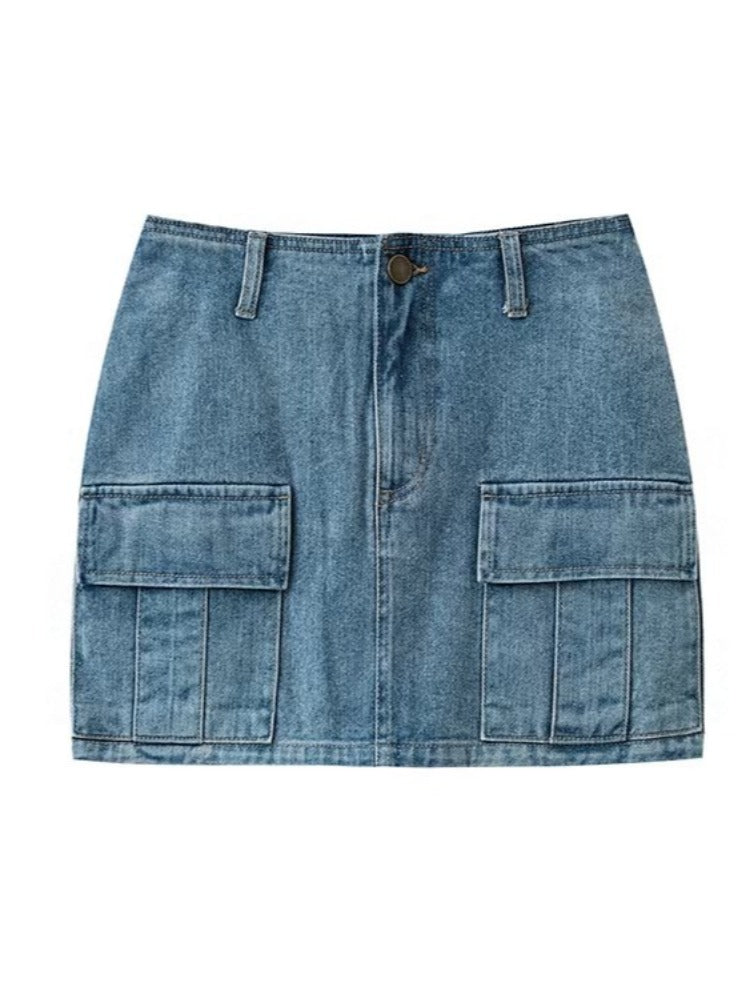 Front pocket denim skirt half skirt