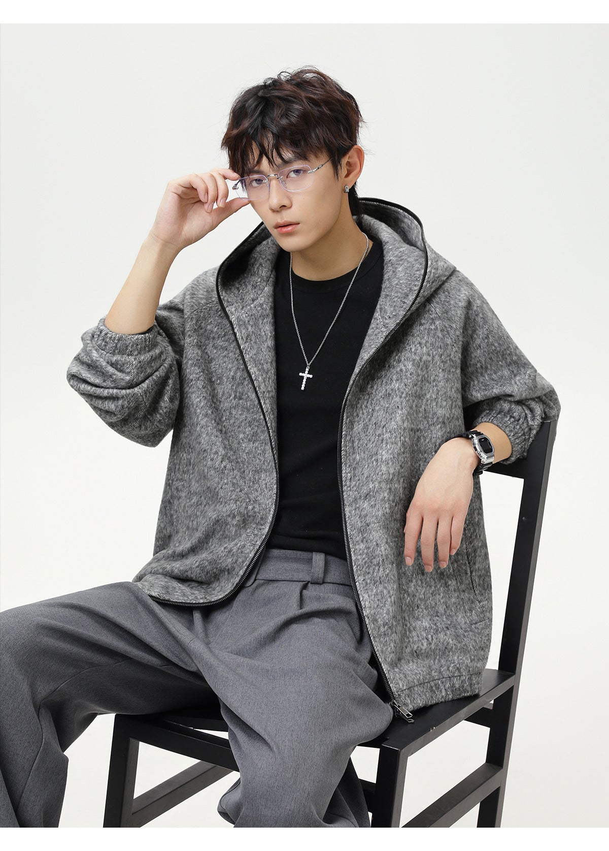 Hooded thick cardigan sweatshirt Jacket