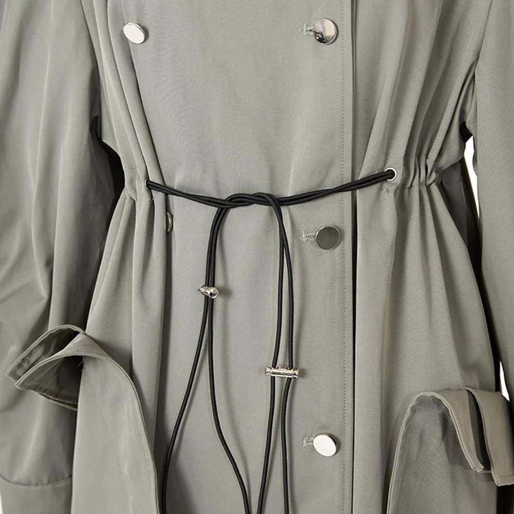 Gray-Green Drawstring Trench Coat