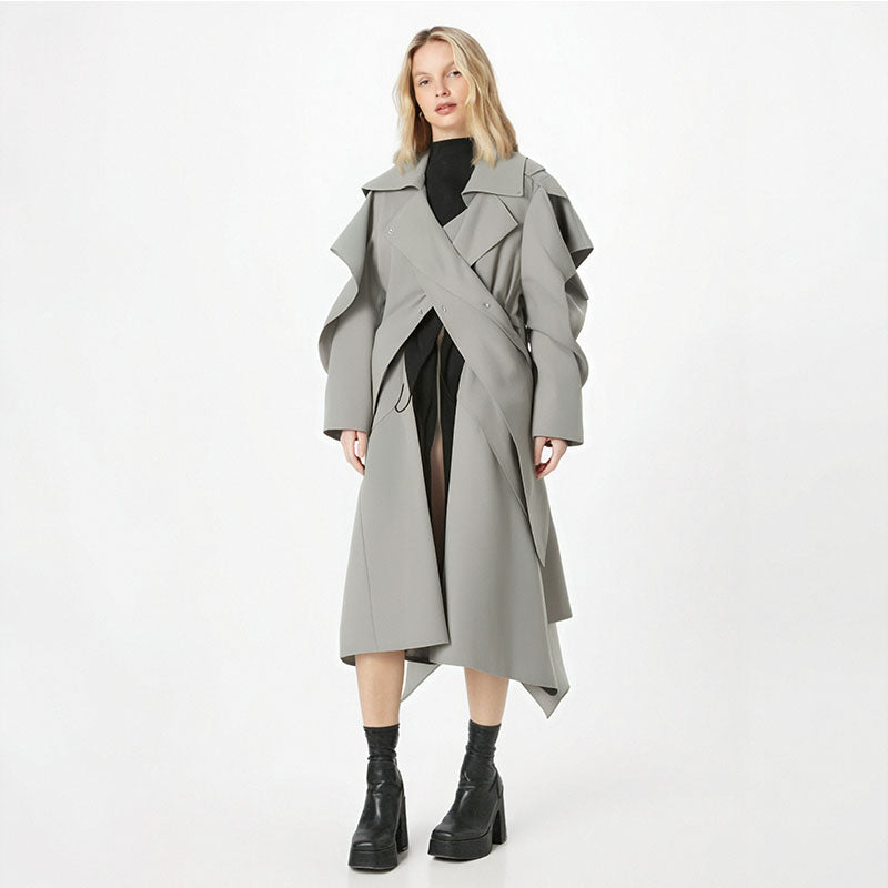 Gray-Green Drawstring Trench Coat