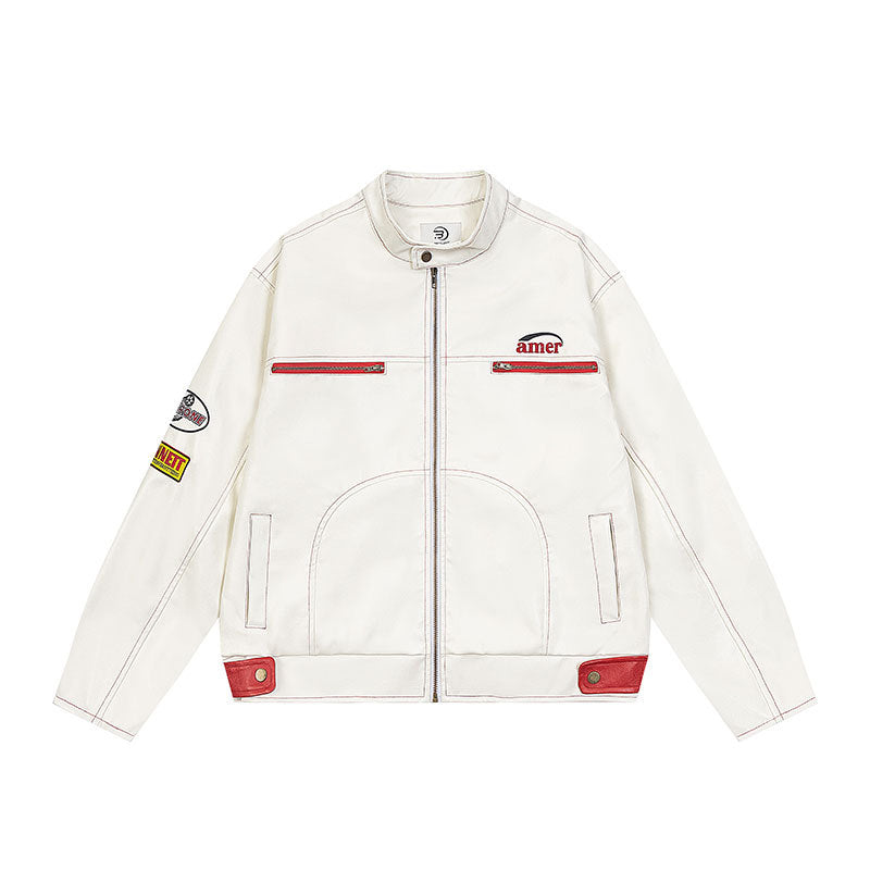 PU leather jacket motorcycle suit