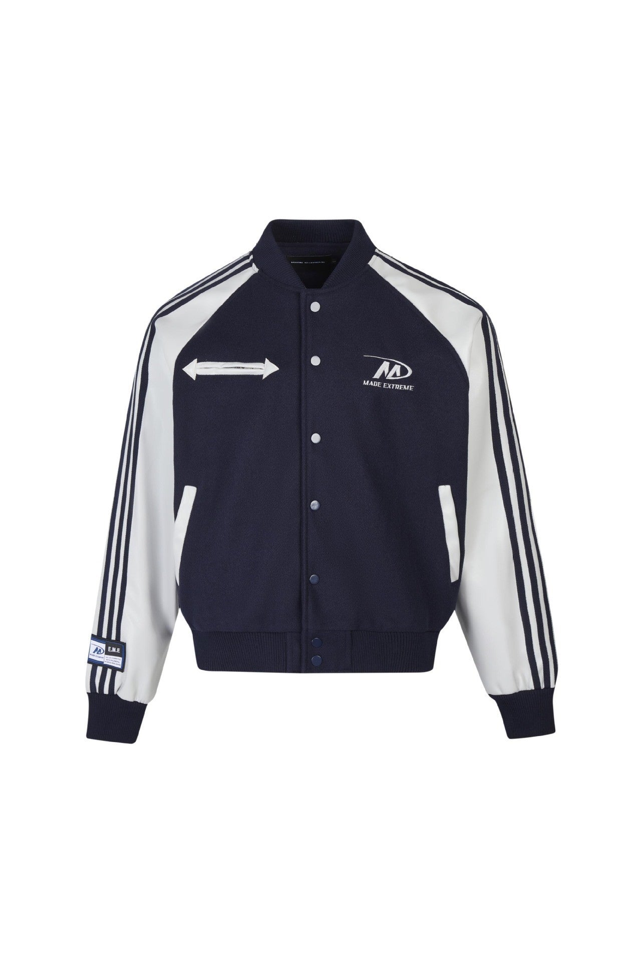 Color Block PU Leather Sleeve Baseball Coat