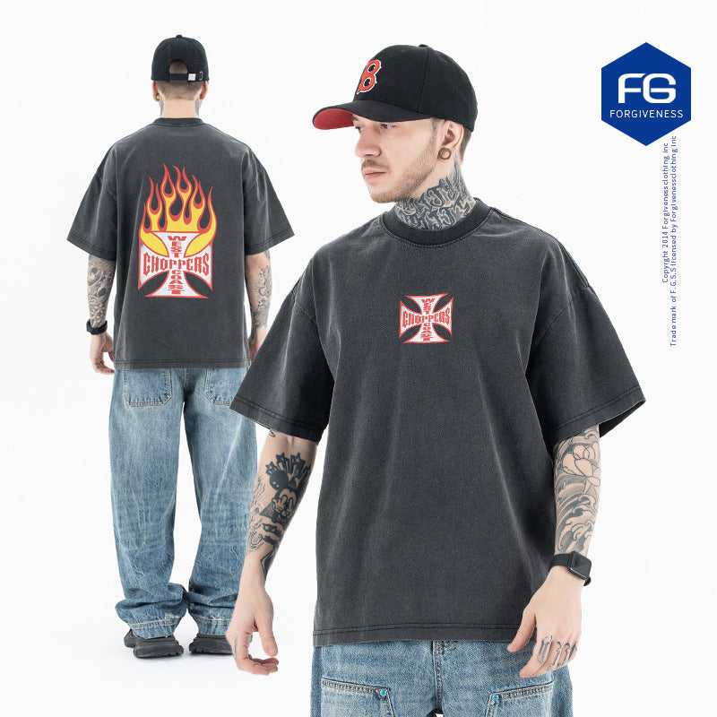 Faded flame letter t-shirt