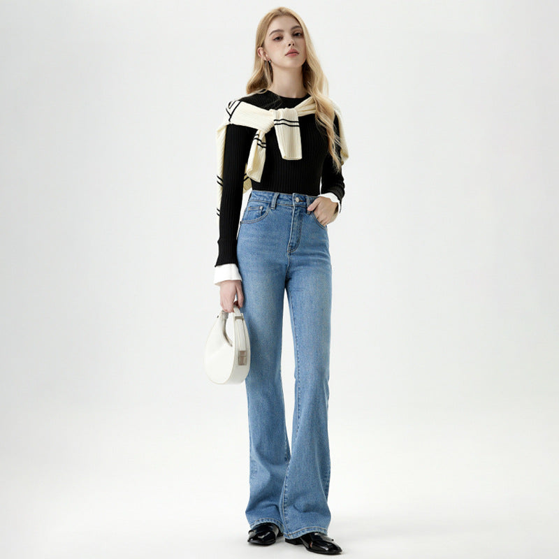 High-Waisted Denim Straight Trousers