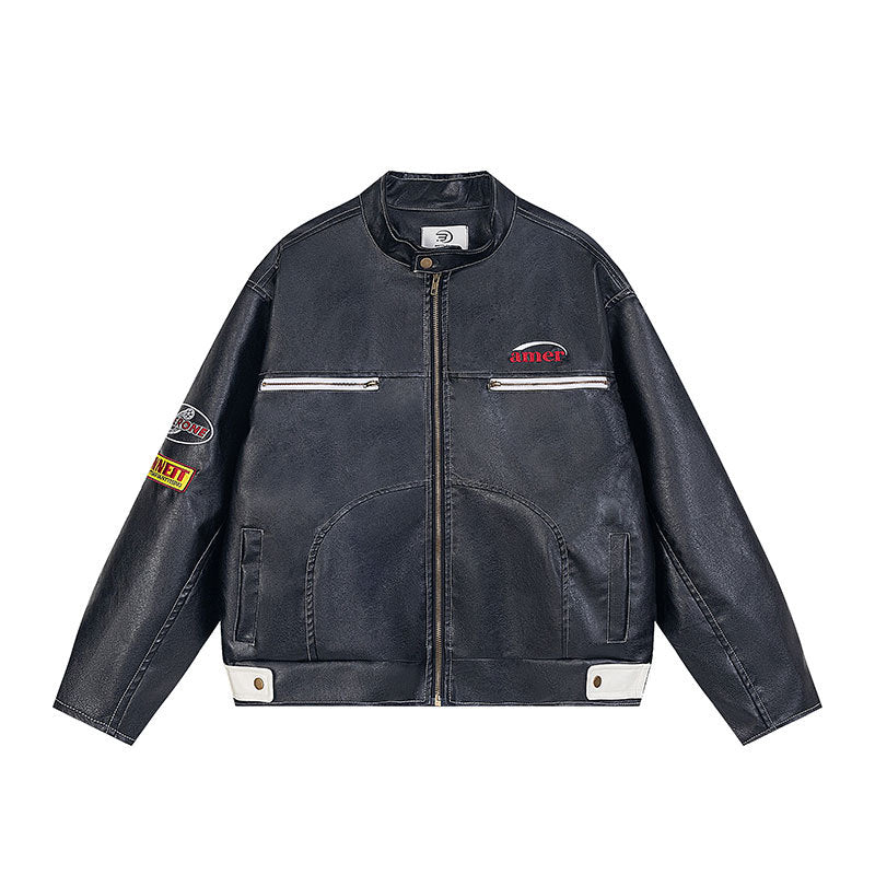 PU leather jacket motorcycle suit
