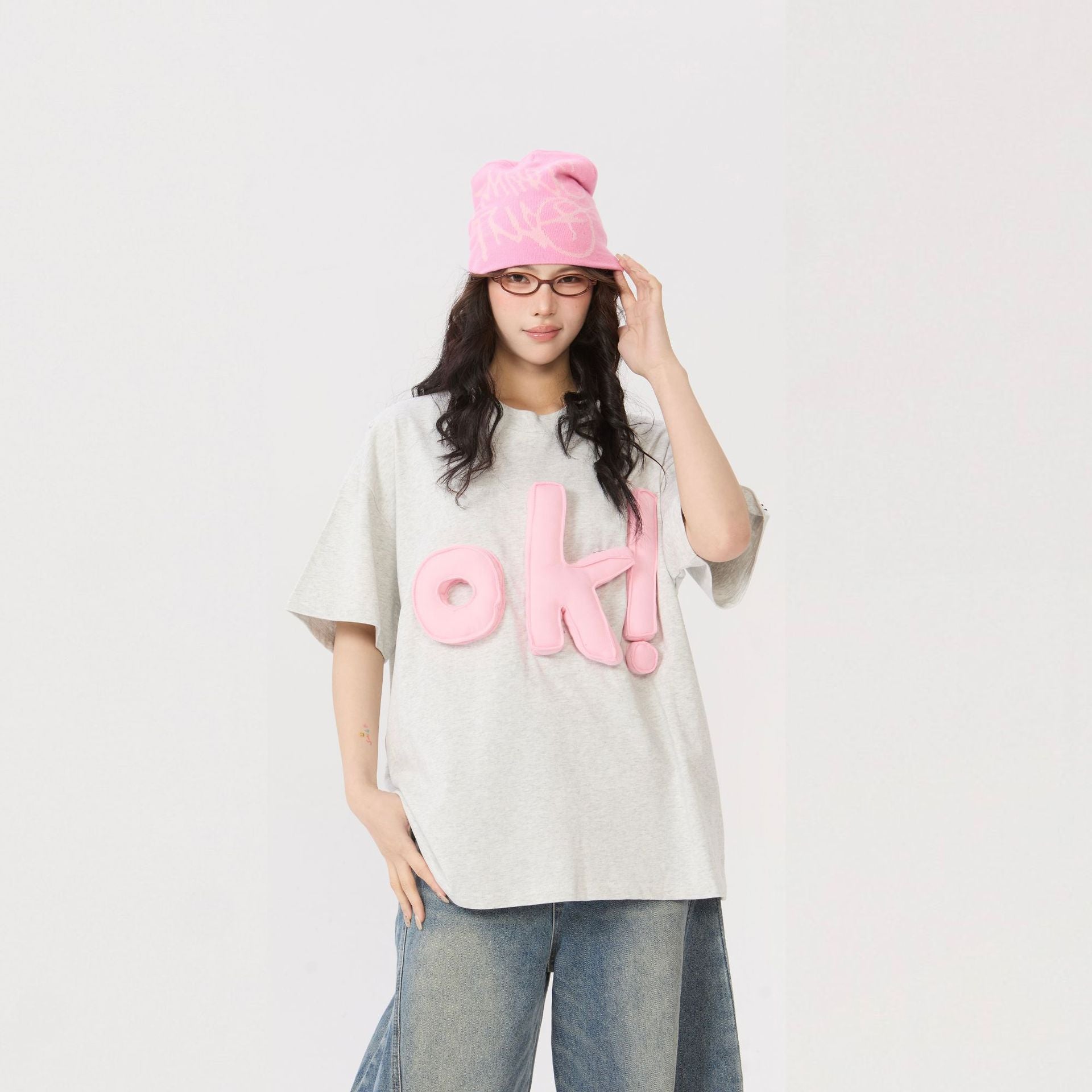 Retro three-dimensional letter T-shirt