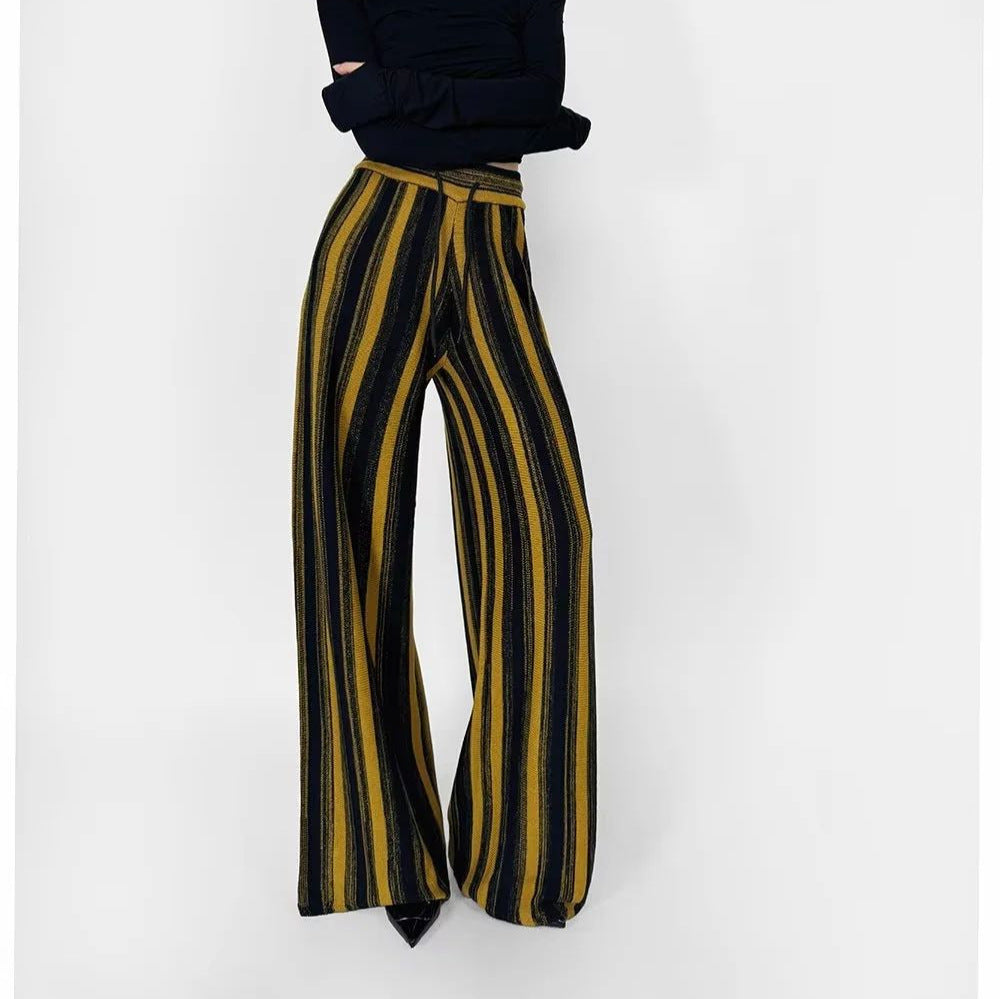 Knitted striped wide leg pants