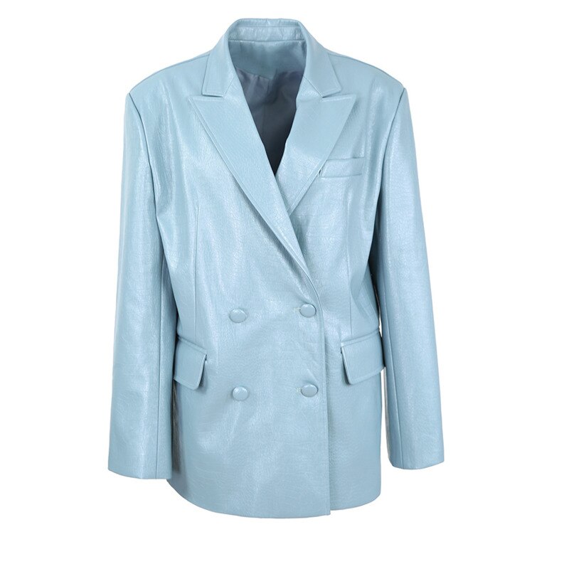 Blue Leather Casual Blazer Jacket