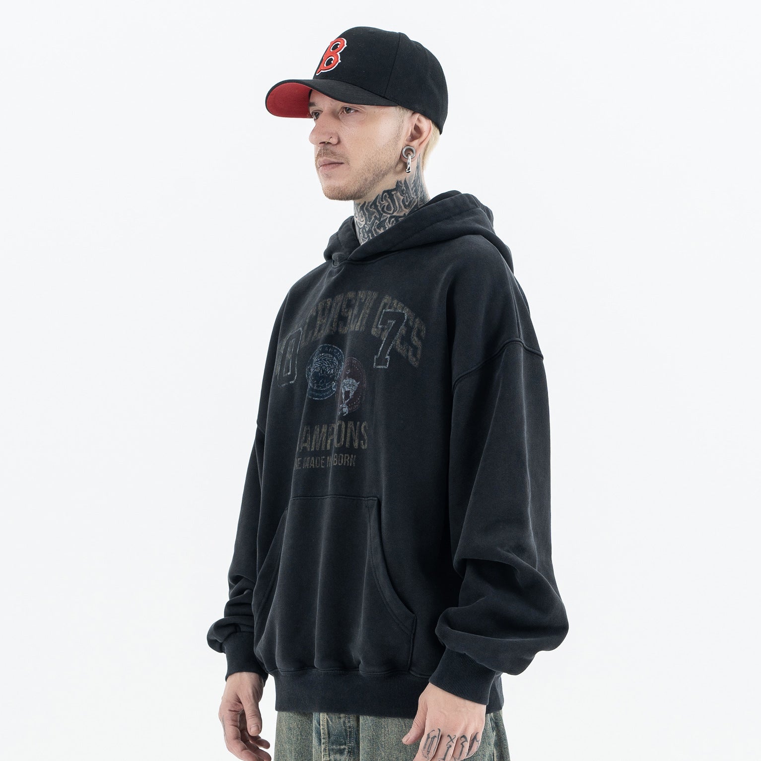 Faded Logo Hooded Sweatshirt Loose Fit
