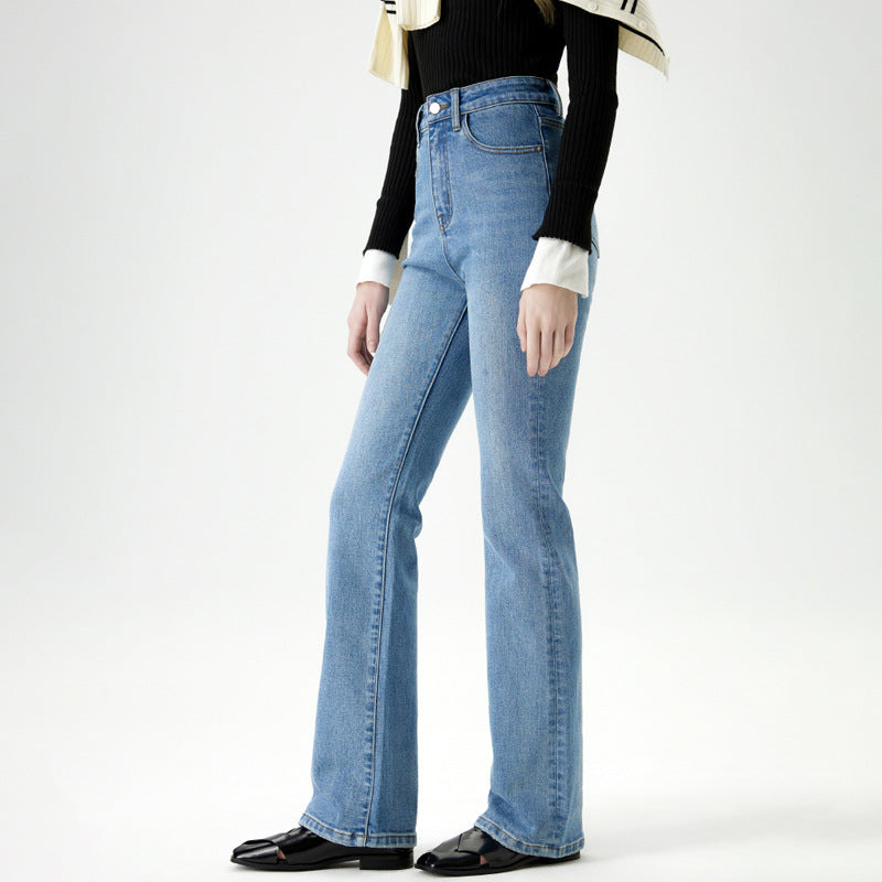High-Waisted Denim Straight Trousers