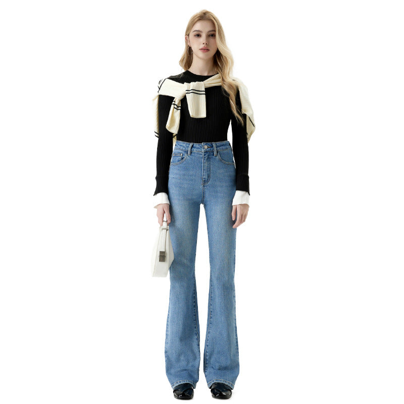 High-Waisted Denim Straight Trousers