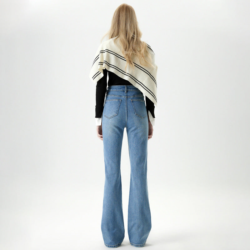 High-Waisted Denim Straight Trousers