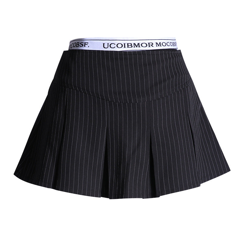 Striped pleated mini skirt