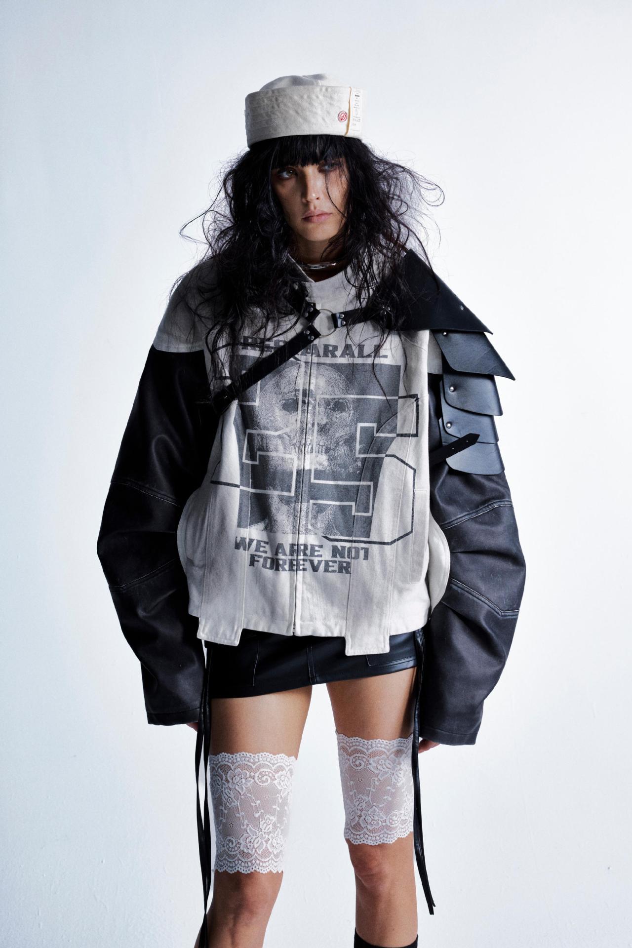 Skeleton digital printed leather Jacket