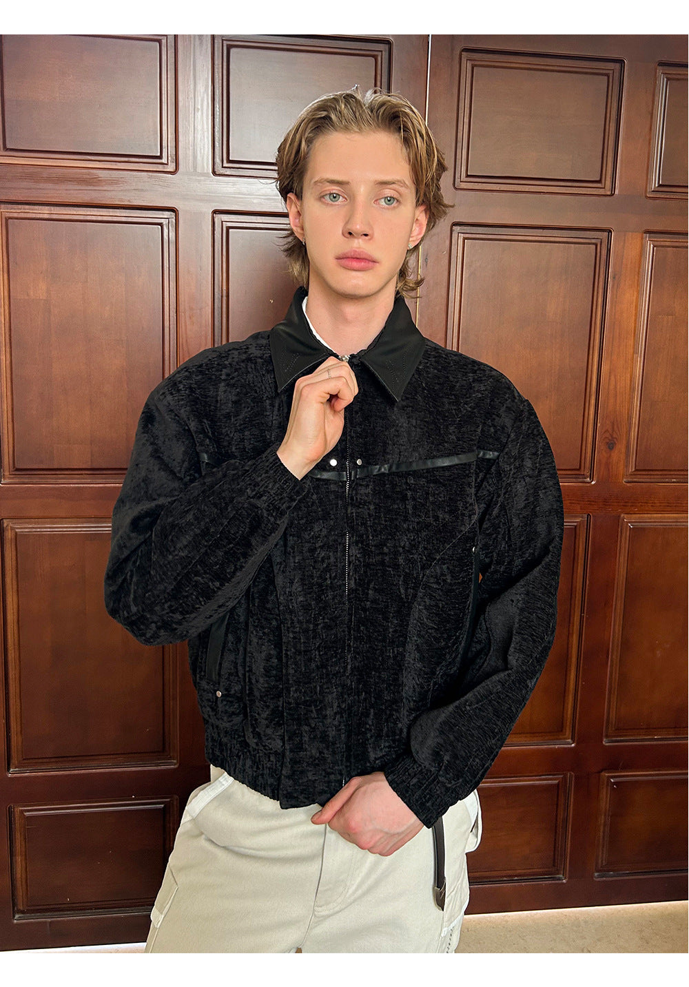 Velvet luxury Jacket with leather inserts