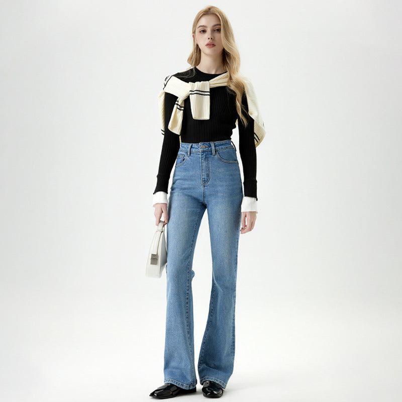 High-Waisted Denim Straight Trousers