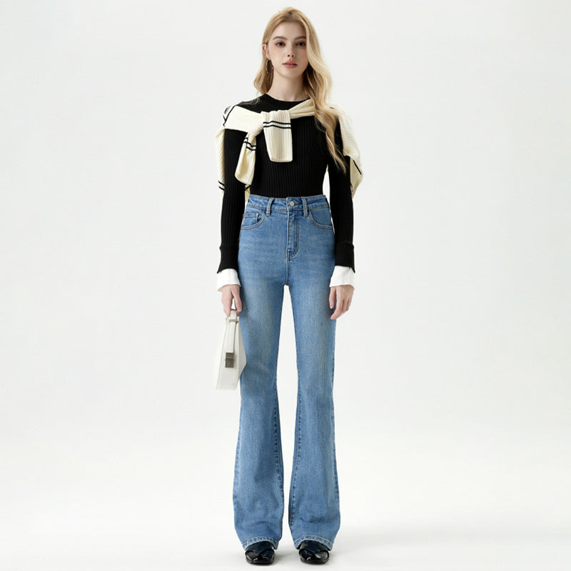High-Waisted Denim Straight Trousers
