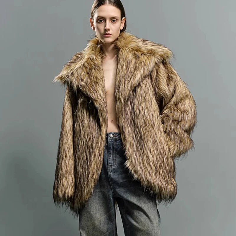 Fur coat raccoon long coat