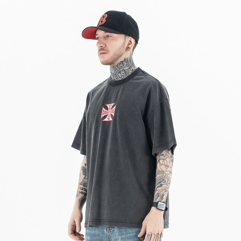 Faded flame letter t-shirt