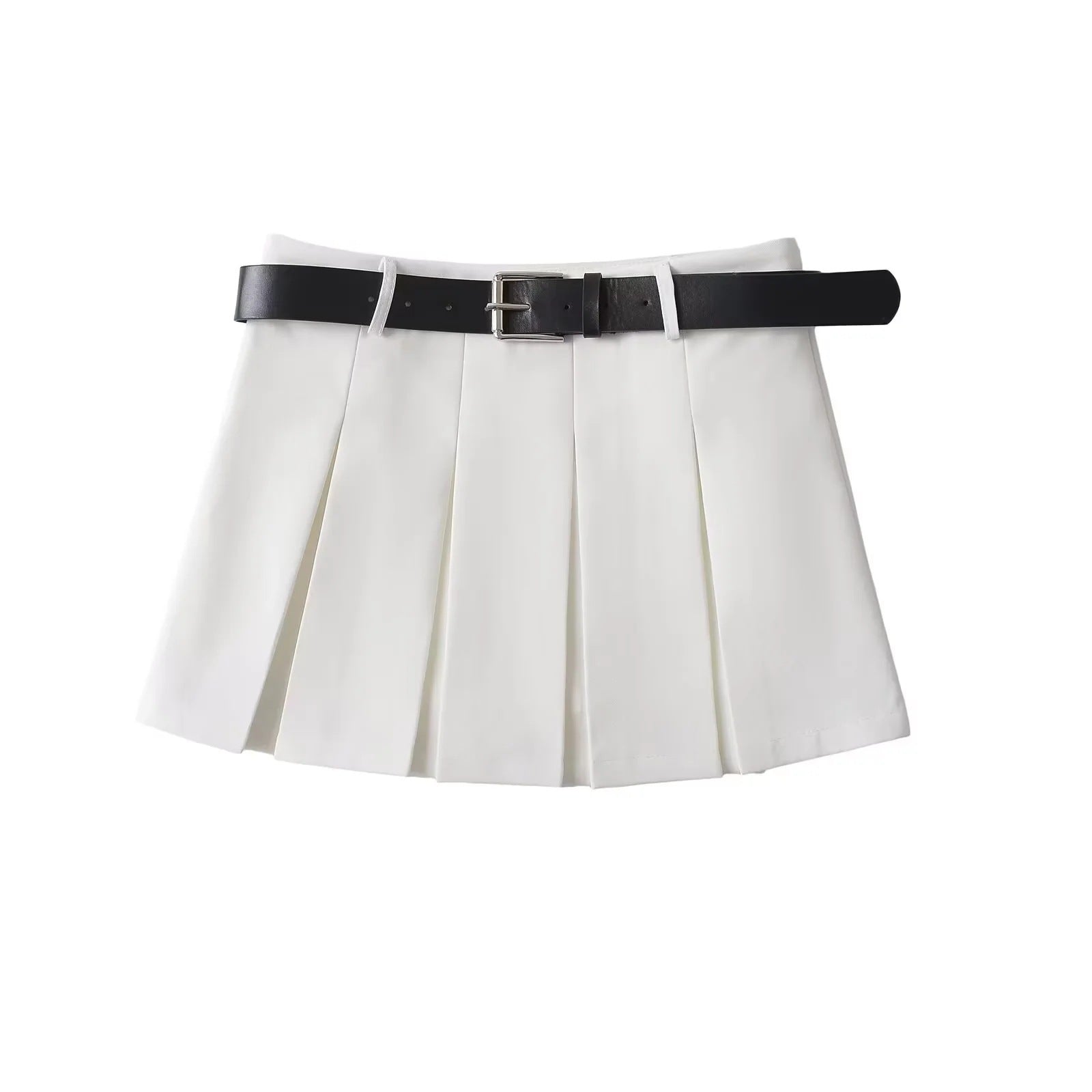 Waist belt pleated skirt