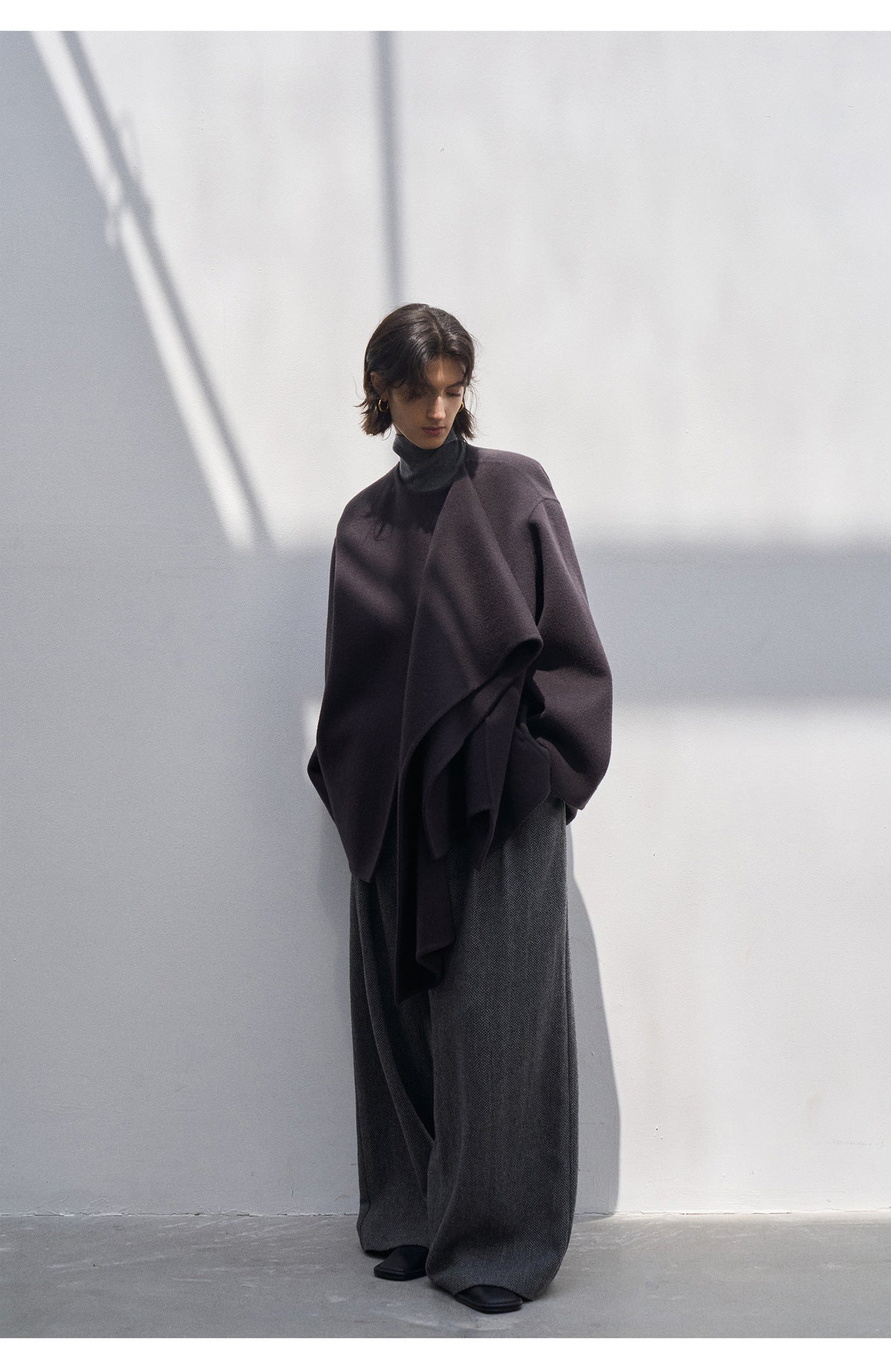 Shawl collar wool coat