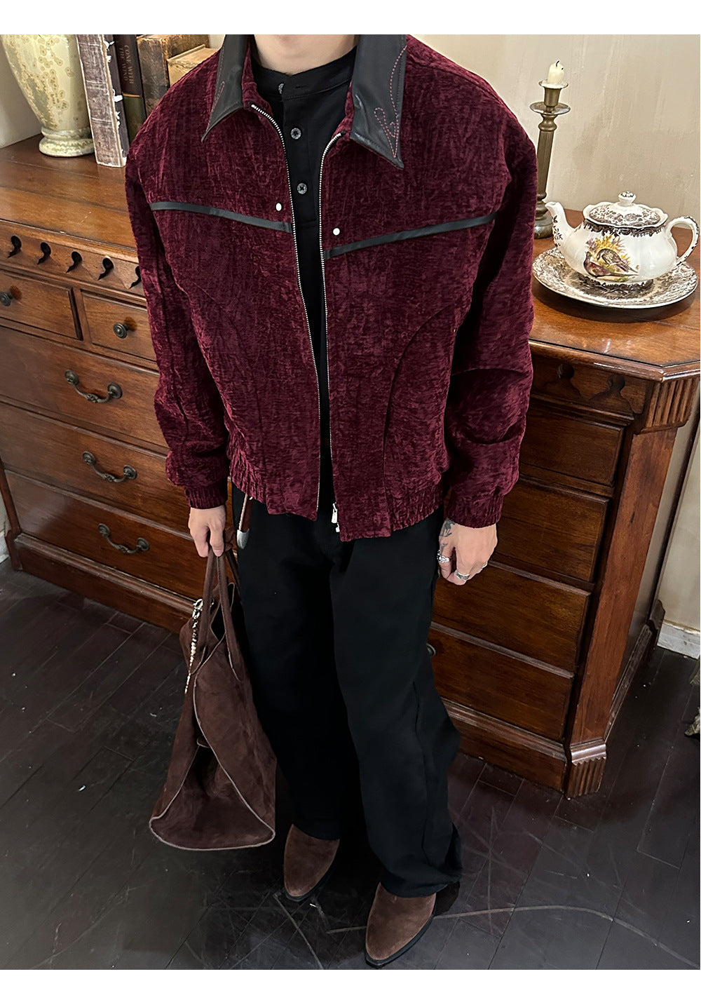 Velvet luxury Jacket with leather inserts