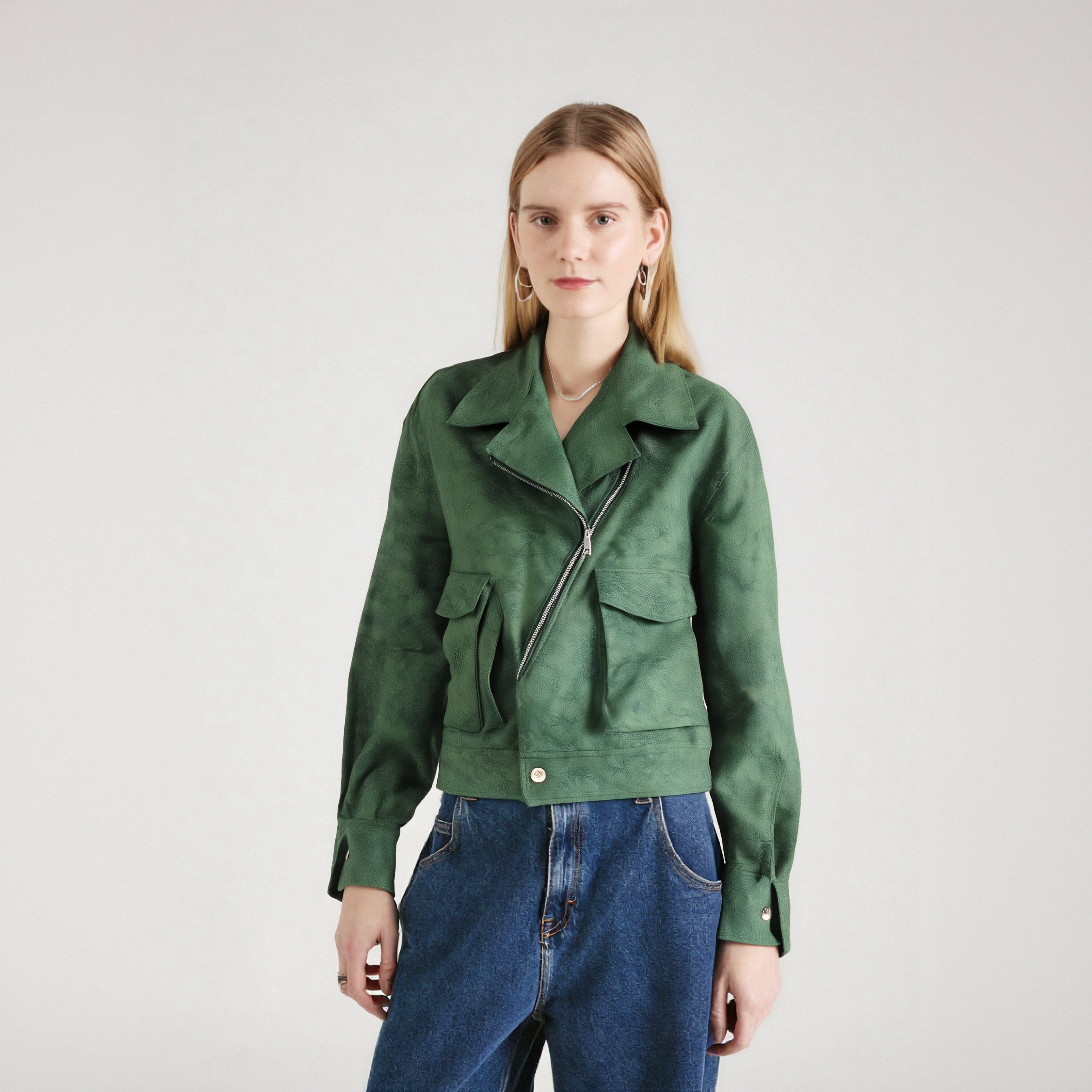 Green Casual Vintage PU Leather Jacket