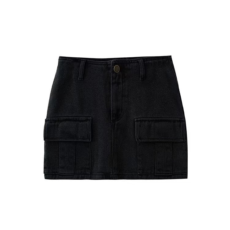 Front pocket denim skirt half skirt