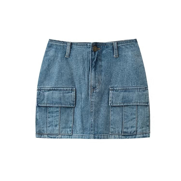 Front pocket denim skirt half skirt