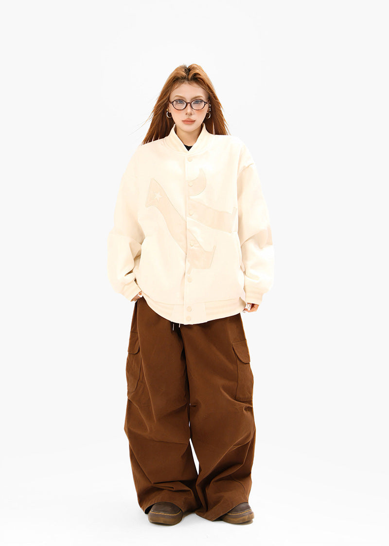 Leather Embroidered Splicing Jacket Coat