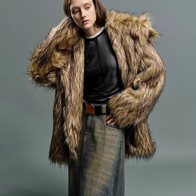 Fur coat raccoon long coat