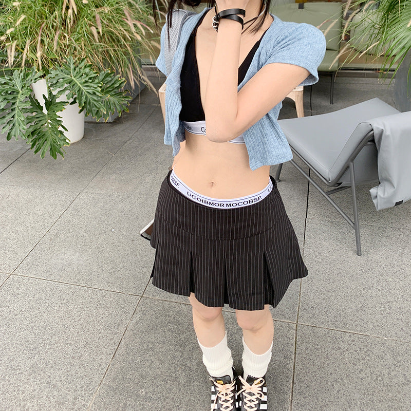 Striped pleated mini skirt