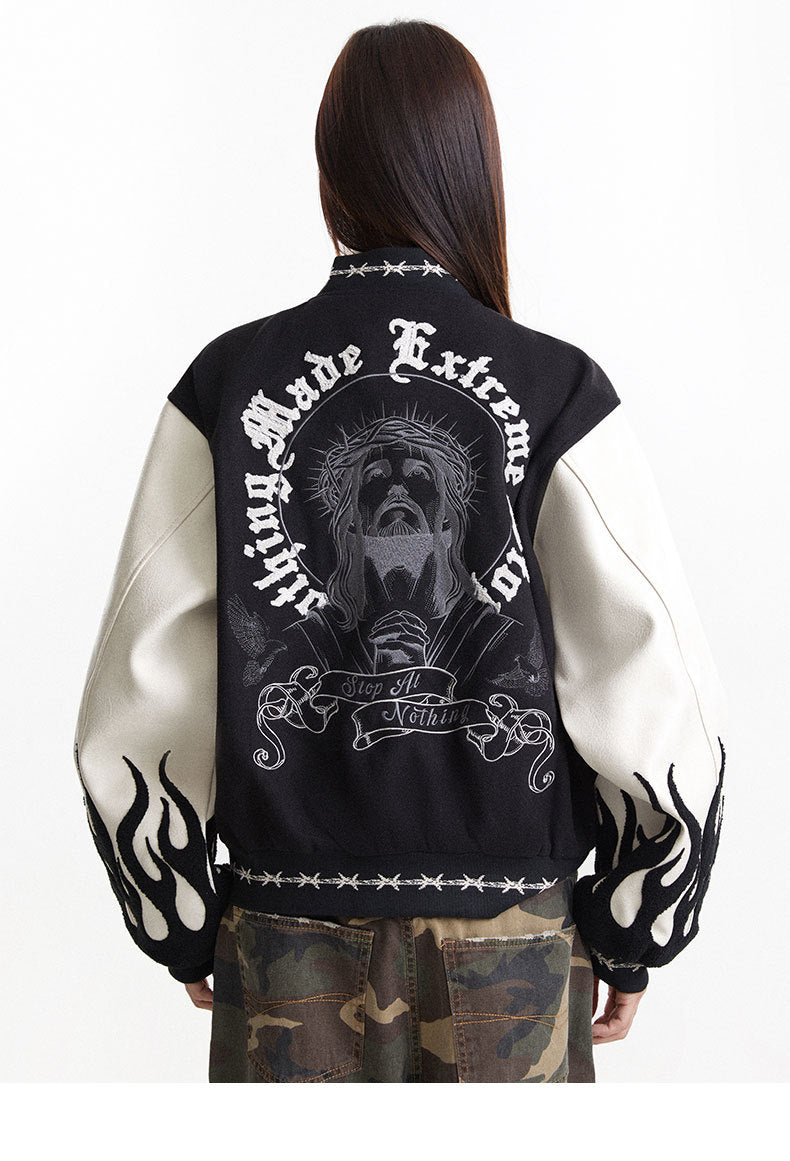 Mixed embroidery PU sleeves Jacket