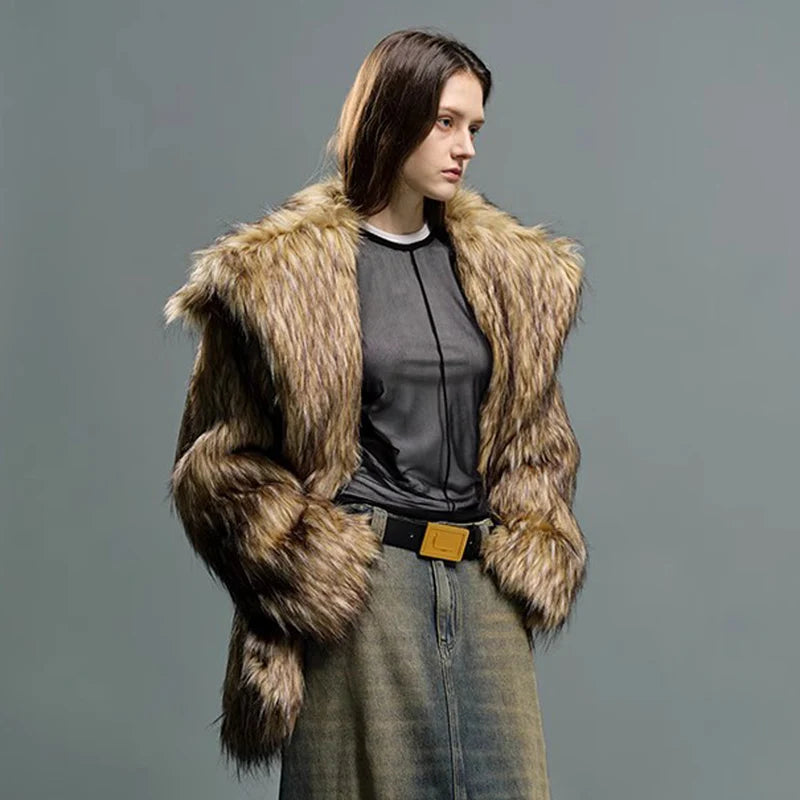 Fur coat raccoon long coat