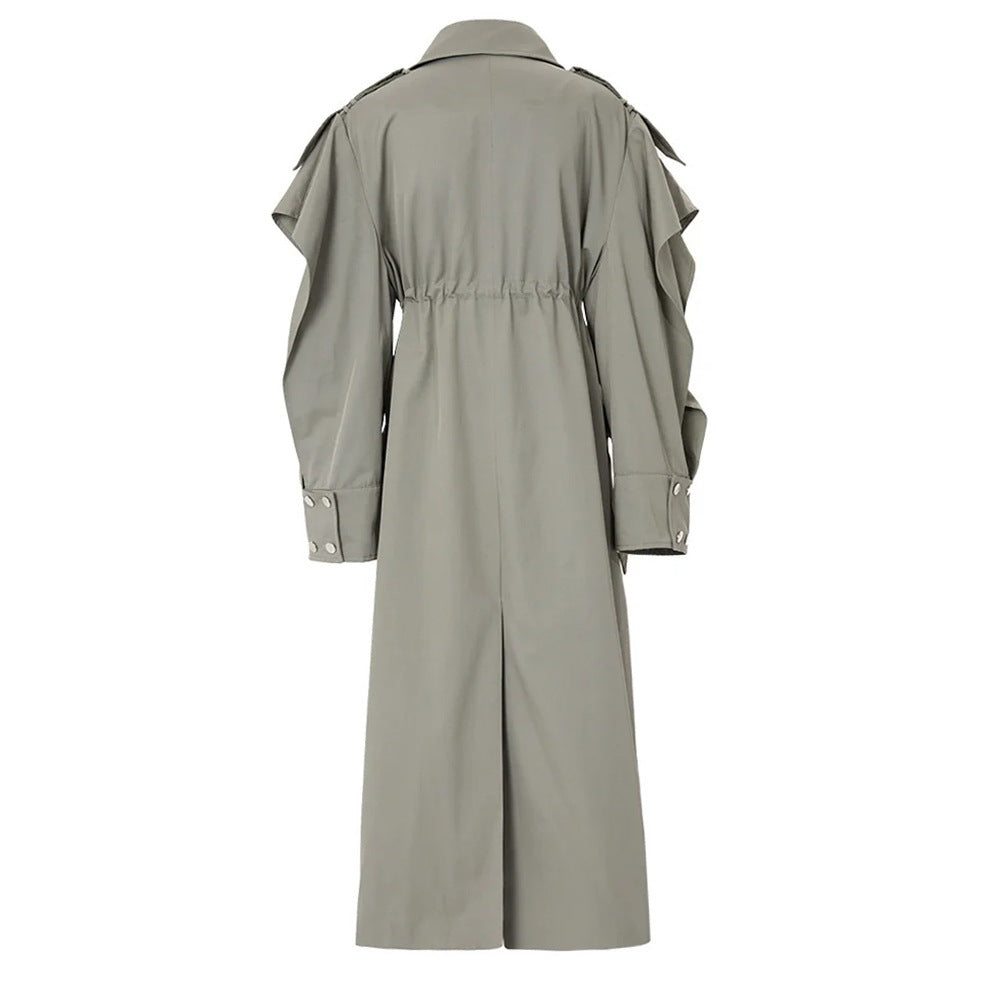 Gray-Green Drawstring Trench Coat