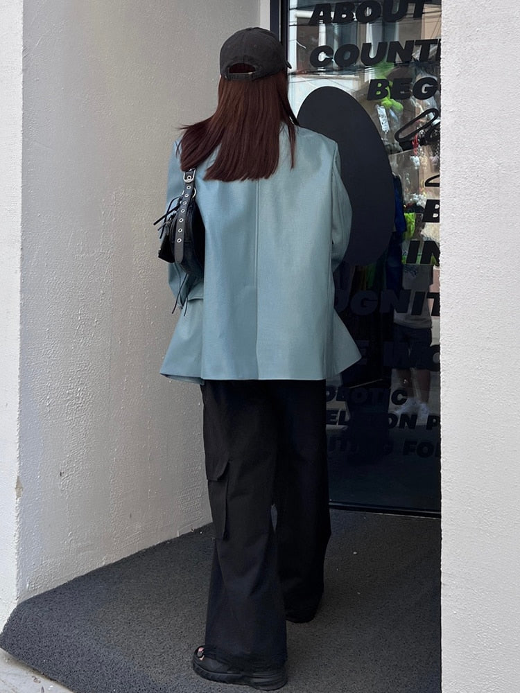 Blue Leather Casual Blazer Jacket