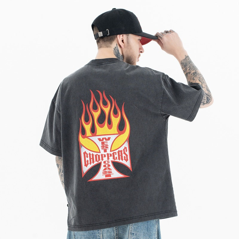 Faded flame letter t-shirt