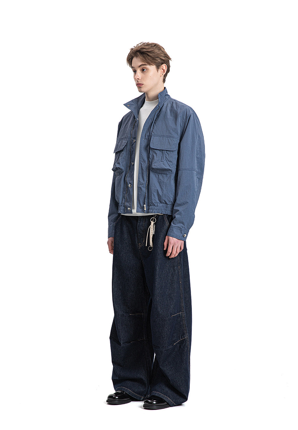 Wide Boxed Nylon Stand Collar Jacket