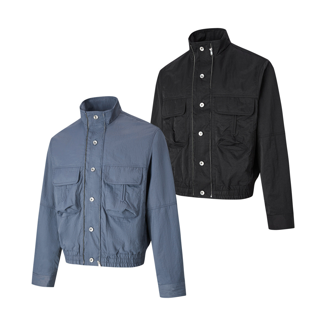 Wide Boxed Nylon Stand Collar Jacket