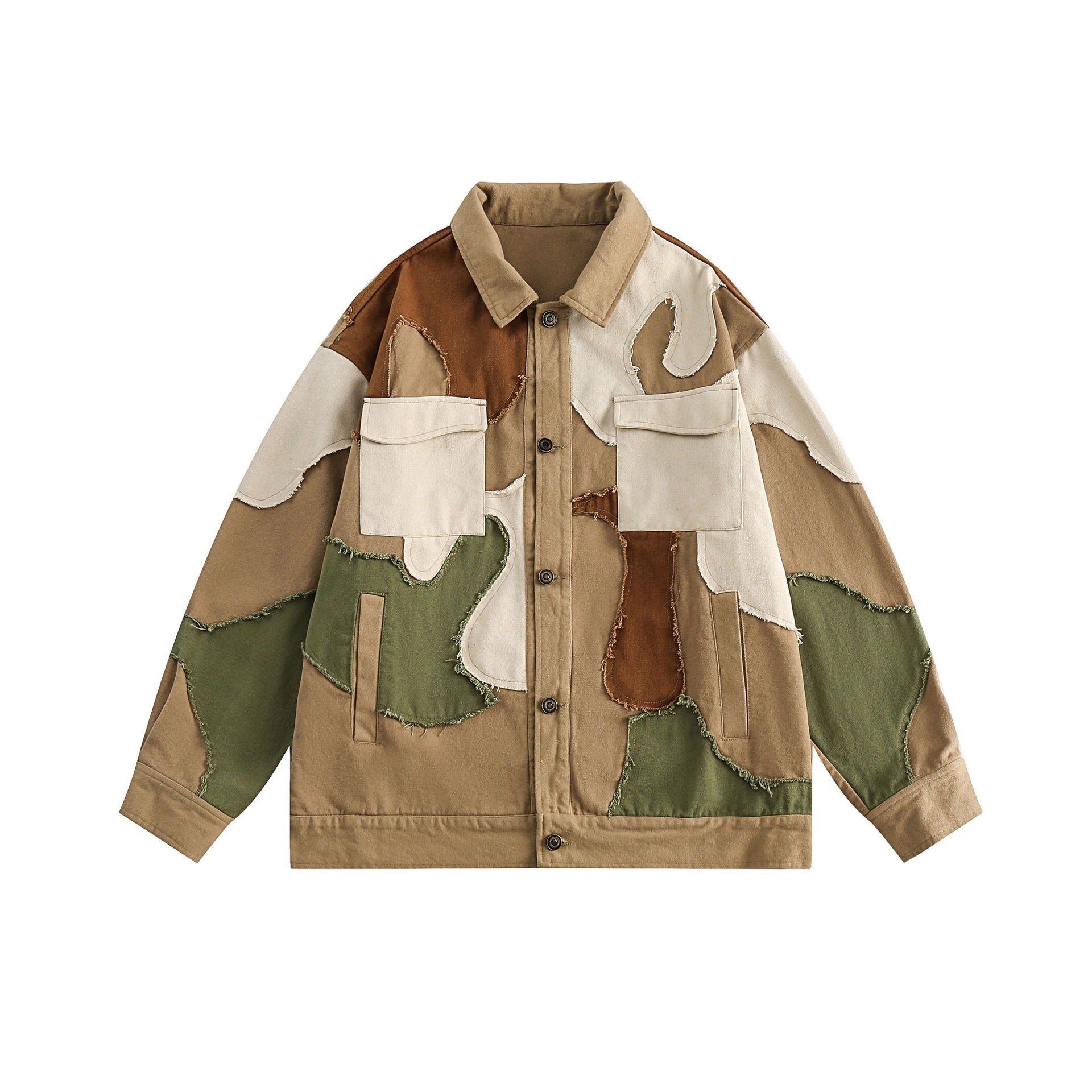 Splicing retro loose camouflage jacket