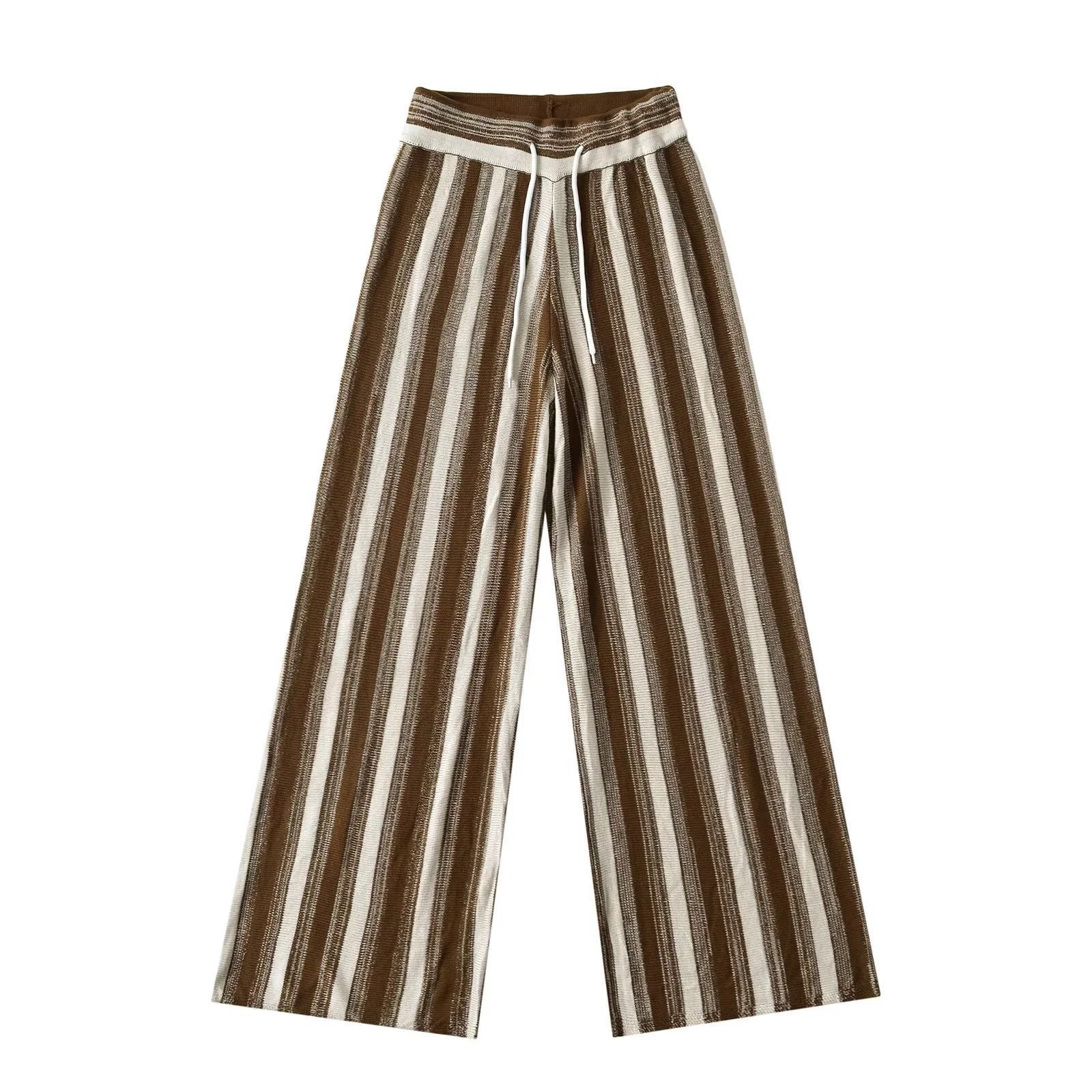 Knitted striped wide leg pants