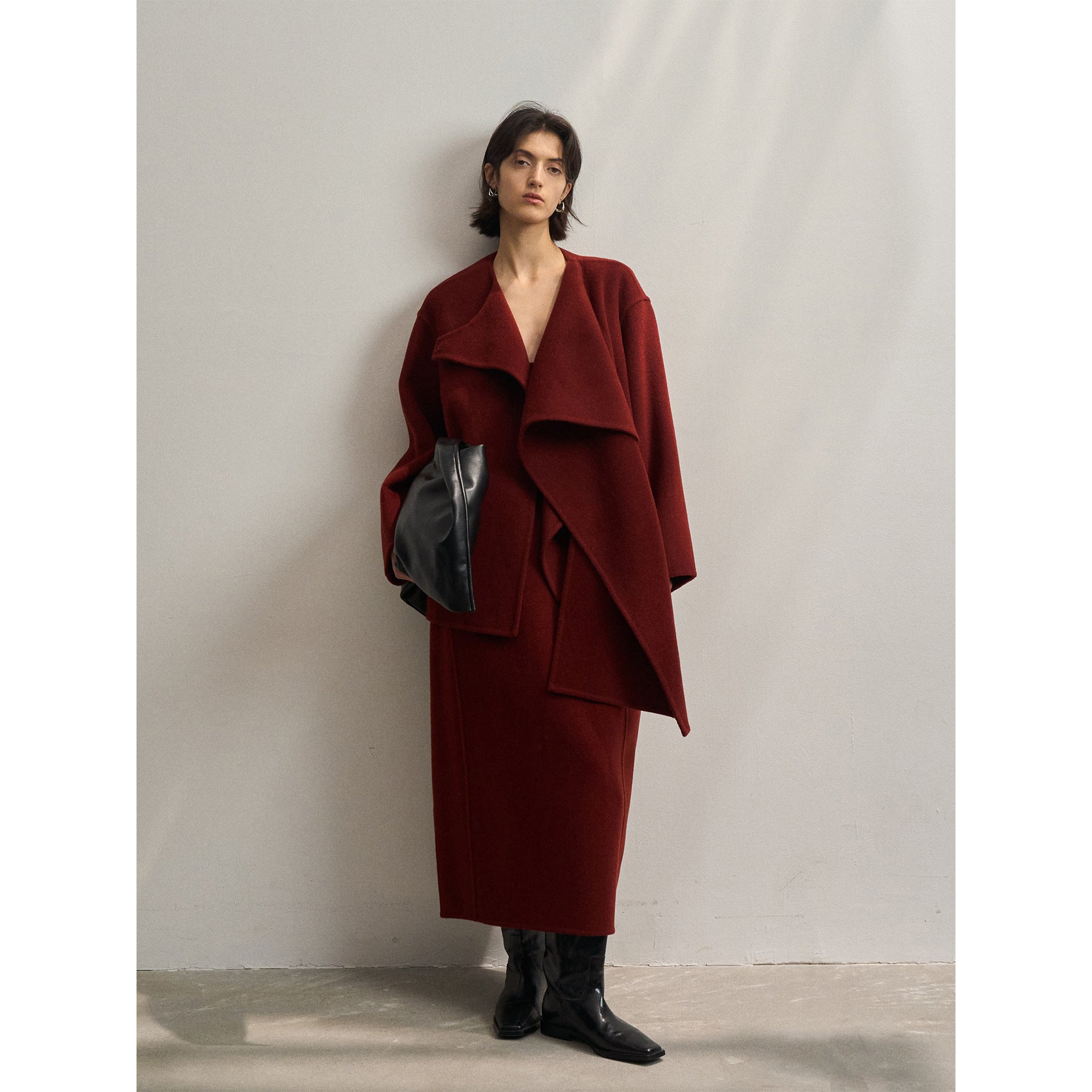 Shawl collar wool coat