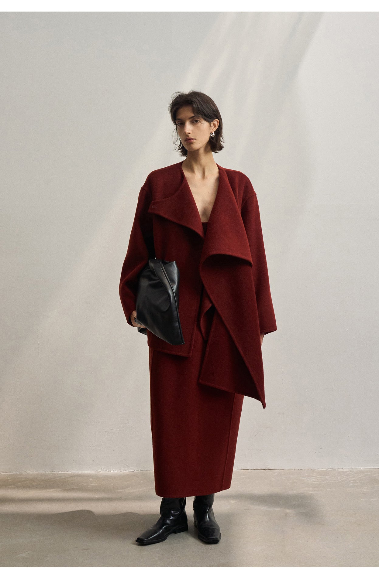 Shawl collar wool coat