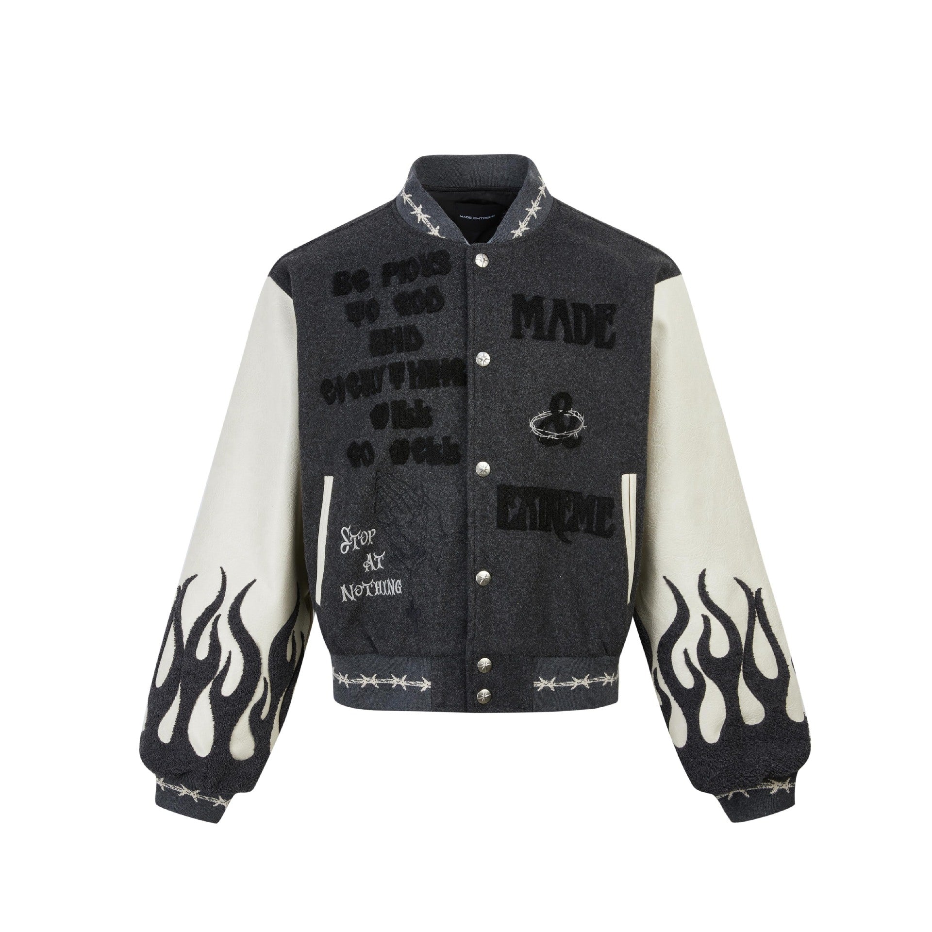 Mixed embroidery PU sleeves Jacket