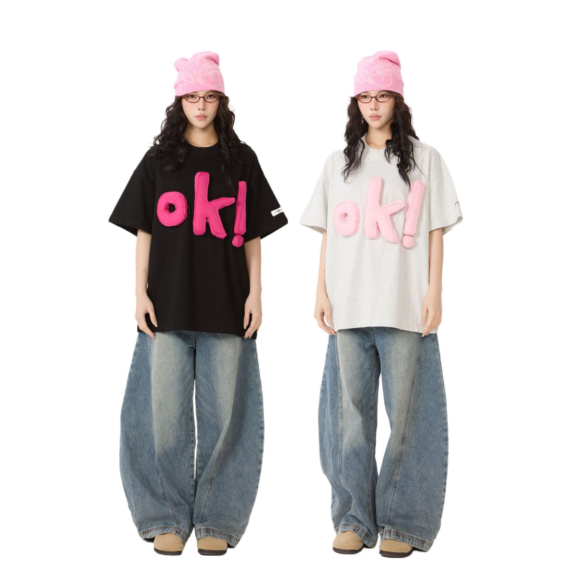 Retro three-dimensional letter T-shirt