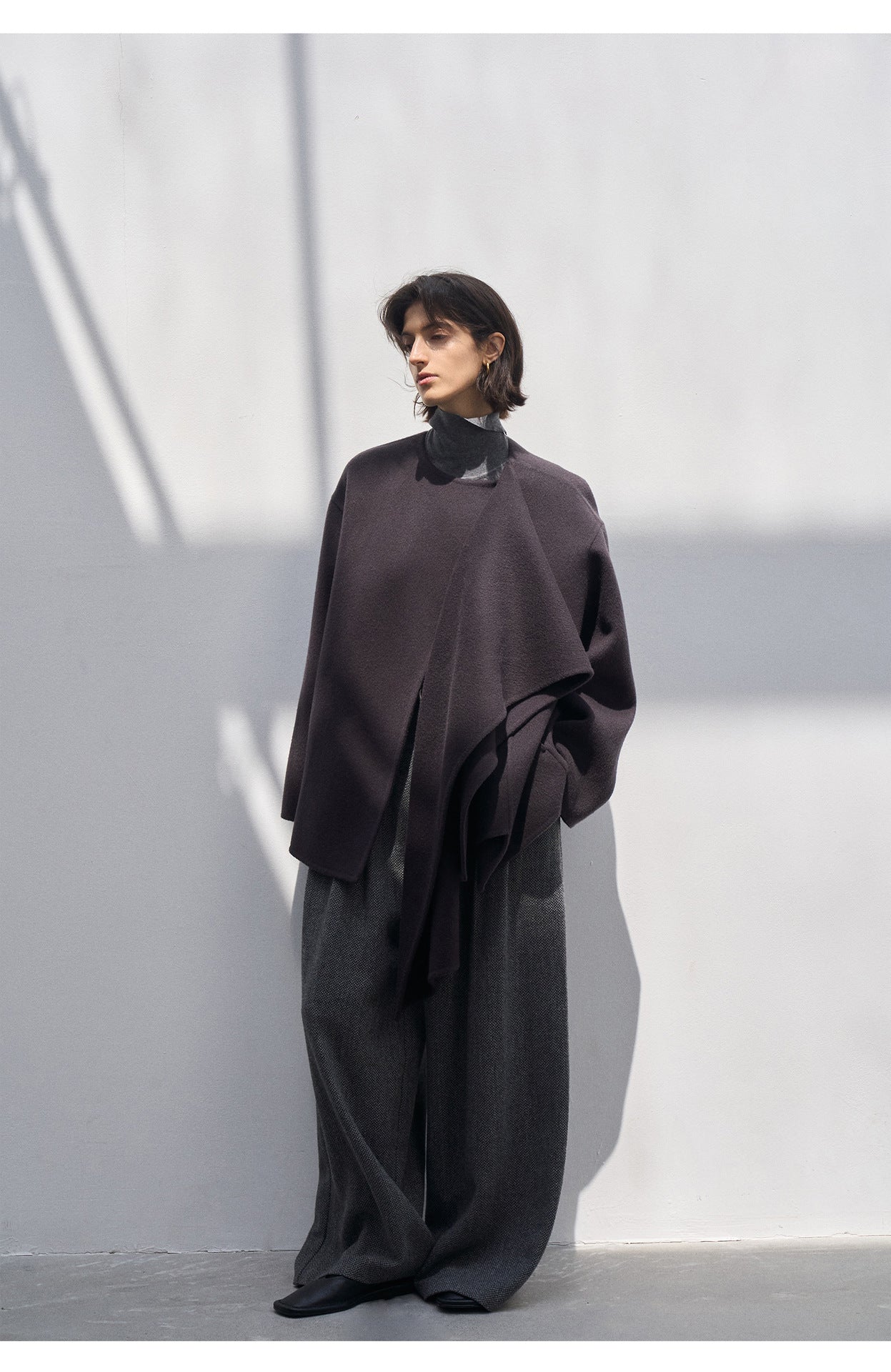 Shawl collar wool coat