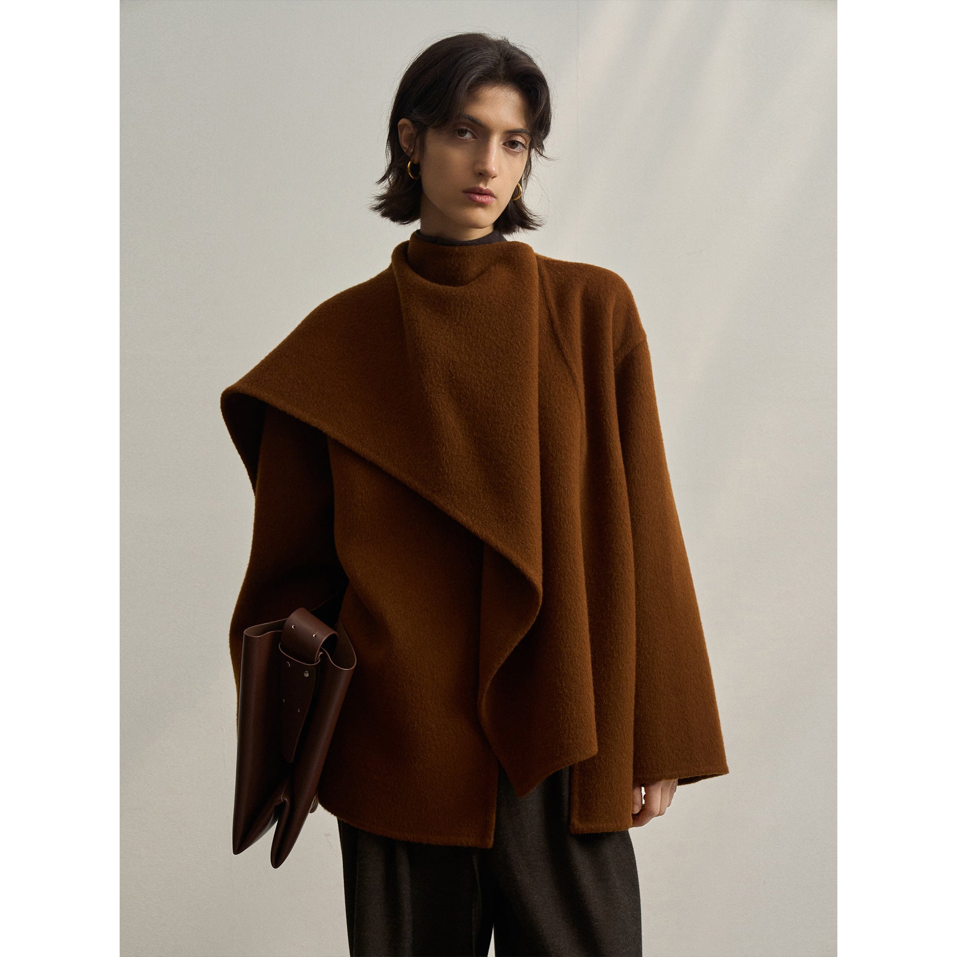 Shawl collar wool coat
