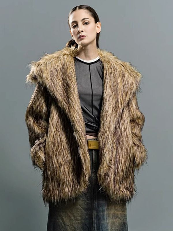 Fur coat raccoon long coat