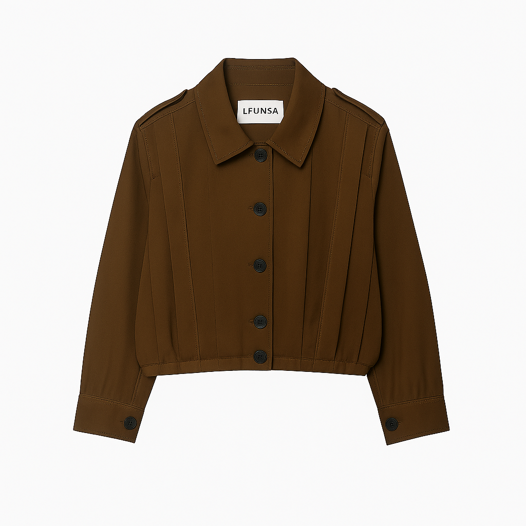 Collared Long Sleeve Pleated Single-Breasted Short Jacket
