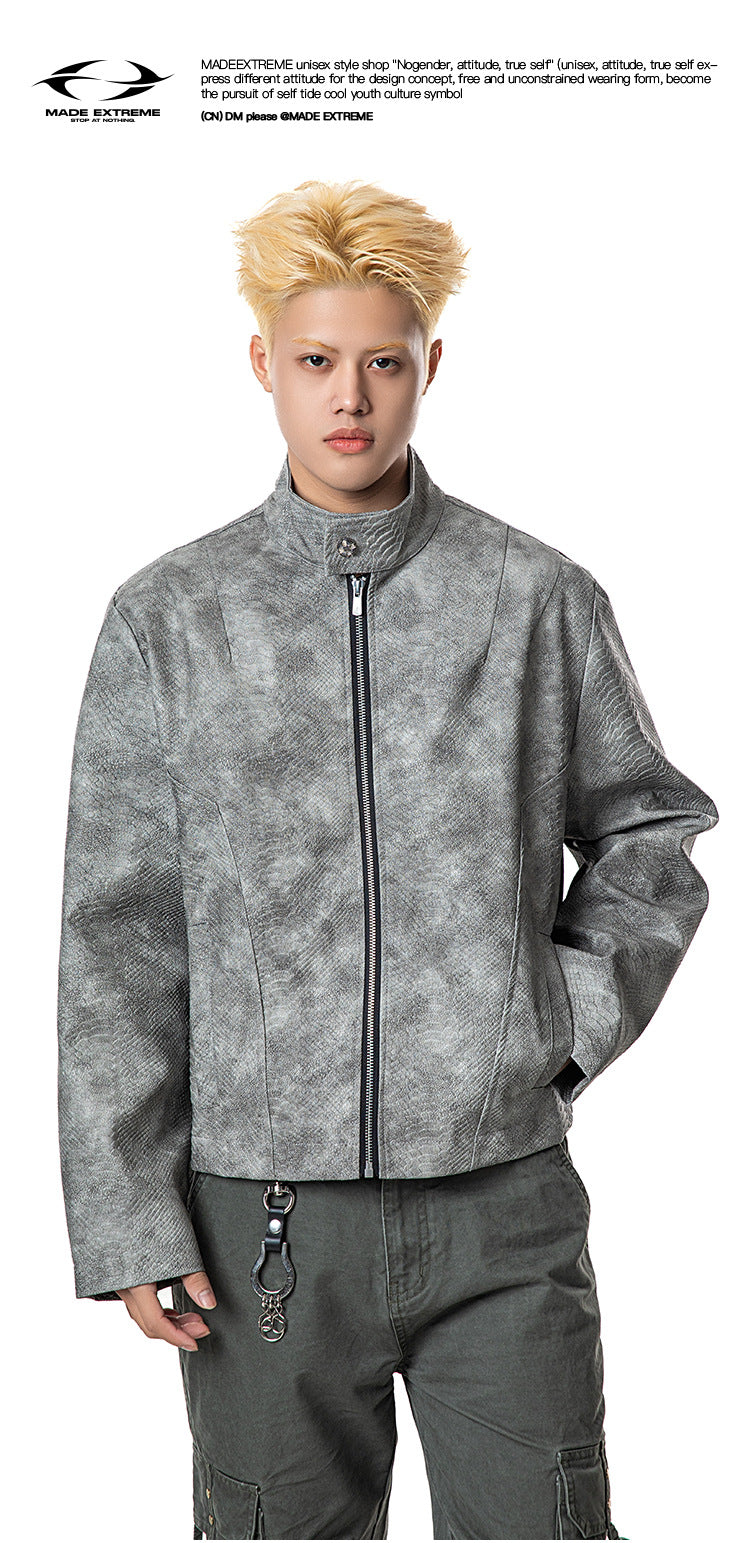 High-Grade Snake Pattern Tailored Leather Jacket